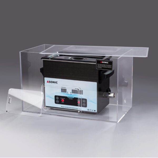 Otvorena tiha kutija prikazuje 5-litreni ASONIC ultrazvučni čistač dizajniran za tiše profesionalno čišćenje.