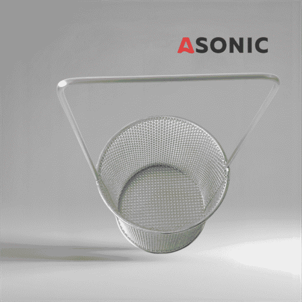 "ASONIC inox okrugla košarica Ø75 mm s ručkom, praktičan dodatak za ultrazvučne čistače, idealan za male predmete.